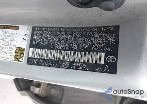 2009 Toyota Prius из США, поврежденный, VIN JTDKB20U597847747